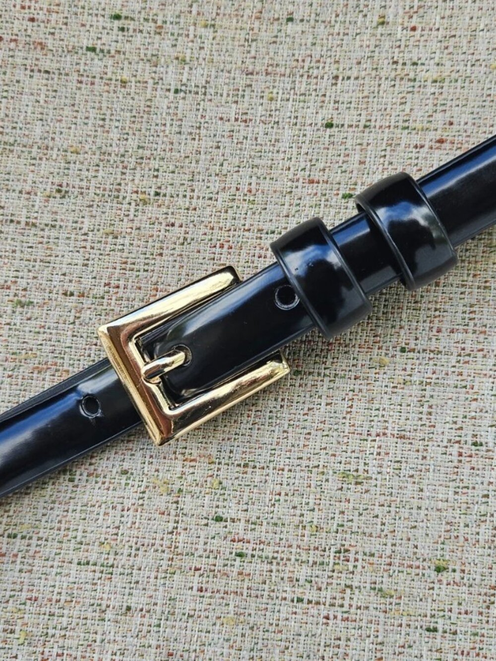 Target Women Belt Skinny Black Faux Vegan Patent Leather Gold Tone Buckle Size